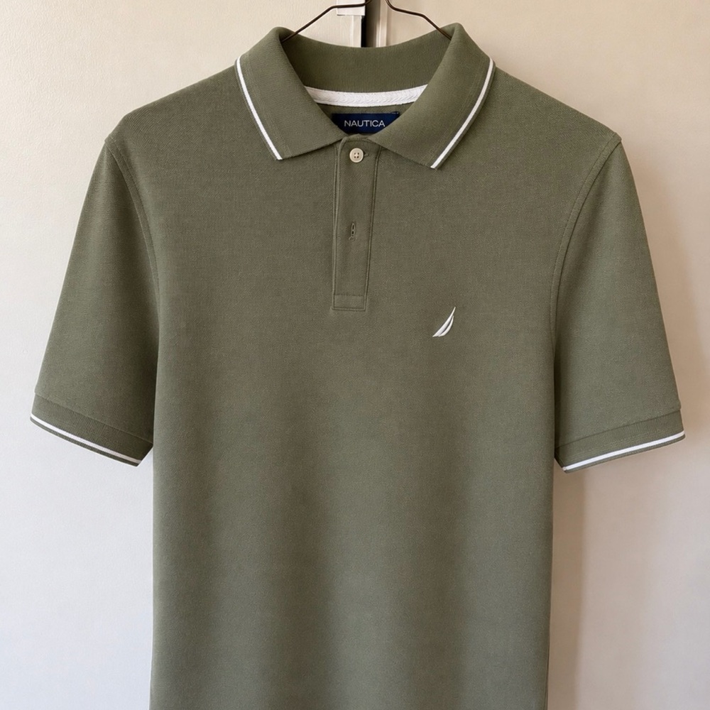 Nautica Olive Green Polo with Contrast Tipping